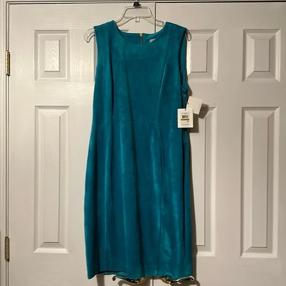 calvin klein blue suede dress Calvin Klein Blue Faux Suede Sleeveless Dress main image 1
